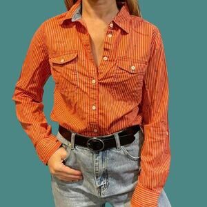 Y2K orange button up butterfly blouse size small